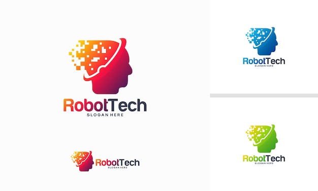 Pixel Head logo concept vector, Robotic Technology Logo sjabloon ontwerpen vector illustratie