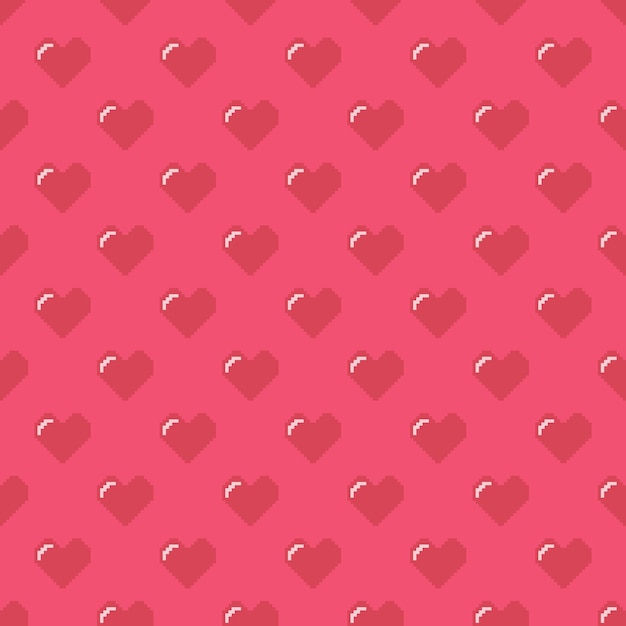 Vector pixel heart shape seamless pattern heart background