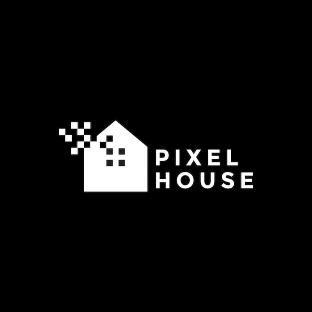 Pixel house building company technology digital web network logo design vector