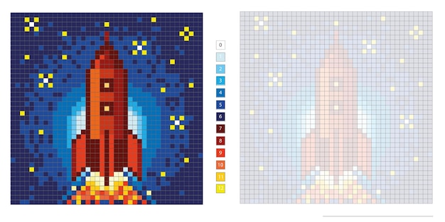 Vector pixel illustratie vector space shuttle, borduren, kleuren, logica, motoriek verbeelding
