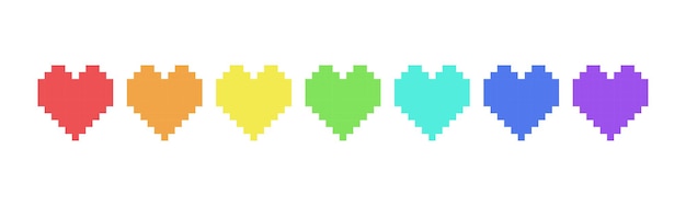 Pixel kleurrijke liefde icoon ontwerp sjabloon 8 bit hart Arcade spel symbool Rood oranje geel grijs