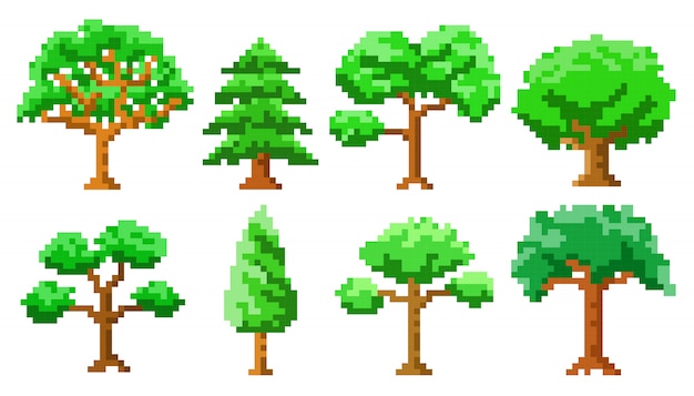 Pixel kunst bomen geïsoleerde set