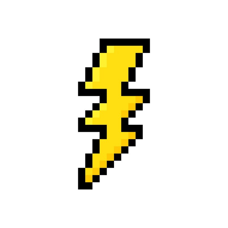 Vector pixel lightning bolt 8 bit pixel art thunderbolt lightning strike vector illustration