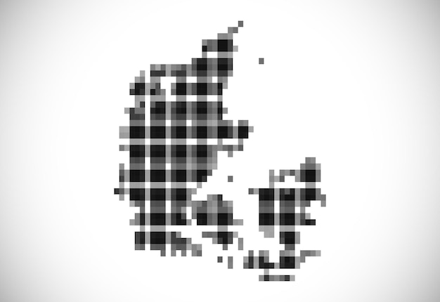 Pixel map of Denmark. The dotted map is on white background. Vector illustration