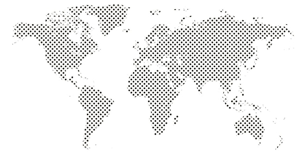 Pixel map of world Dotted world map Halftone horizontal banner