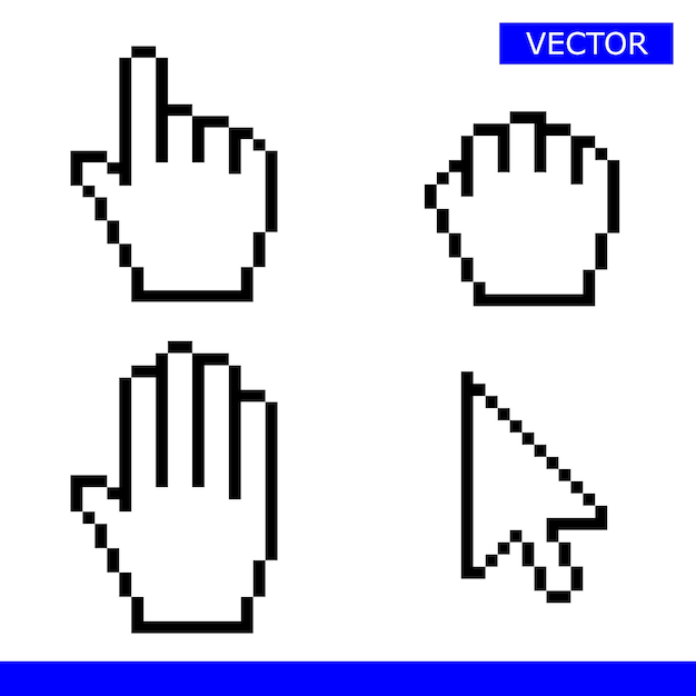 Pixel muis hand cursor pictogram vectorillustratie