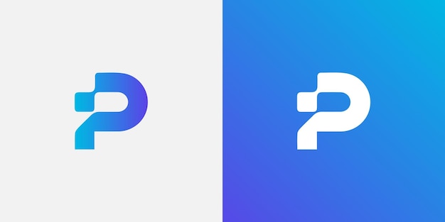 Pixel p letter logo icoon met blauwe paarse kleur