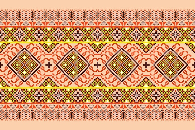 pixel pattern ethnic design squares connected to each other Orange brown yellow white For fabrics