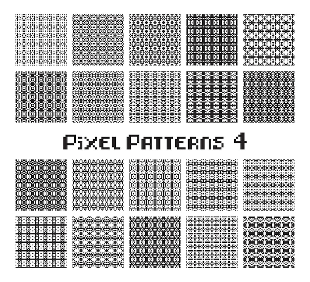 Vettore schema di pixel a colori bianco e nero senza cuciture schemi impostati in design retrò