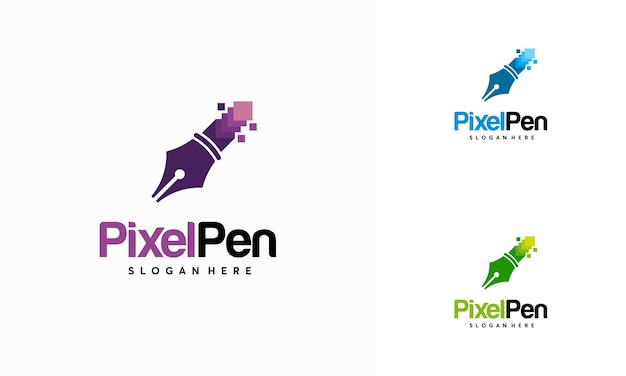 Pixel pen logo design concept vector disegni modello logo creator