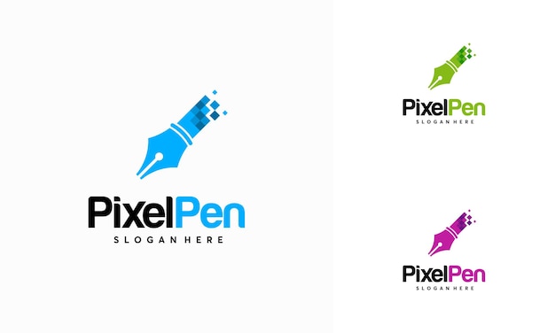 Pixel pen logo design concept vector disegni modello logo creator