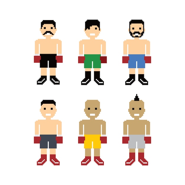 Vector pixel people boxer avatar set