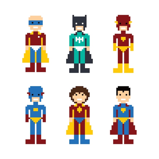 Vettore pixel persone avatar di supereroi