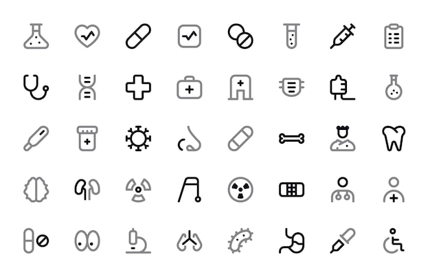 Vector pixel perfect healthcare icons set medische en wellness vector graphics