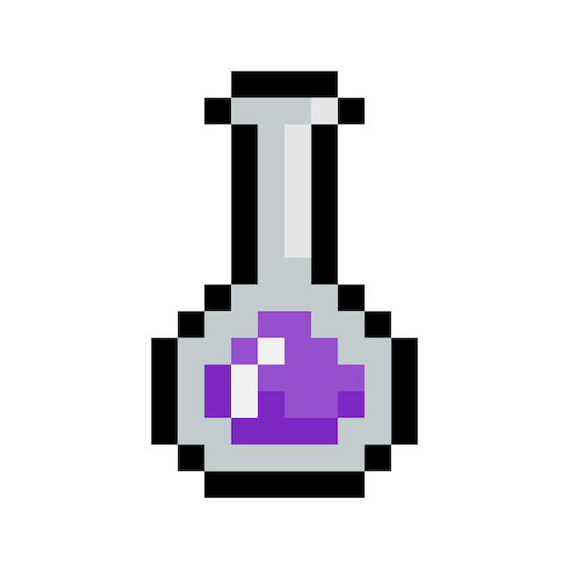 Pixel potion icon. Magic potion in pixel style. Pixel art icon for game