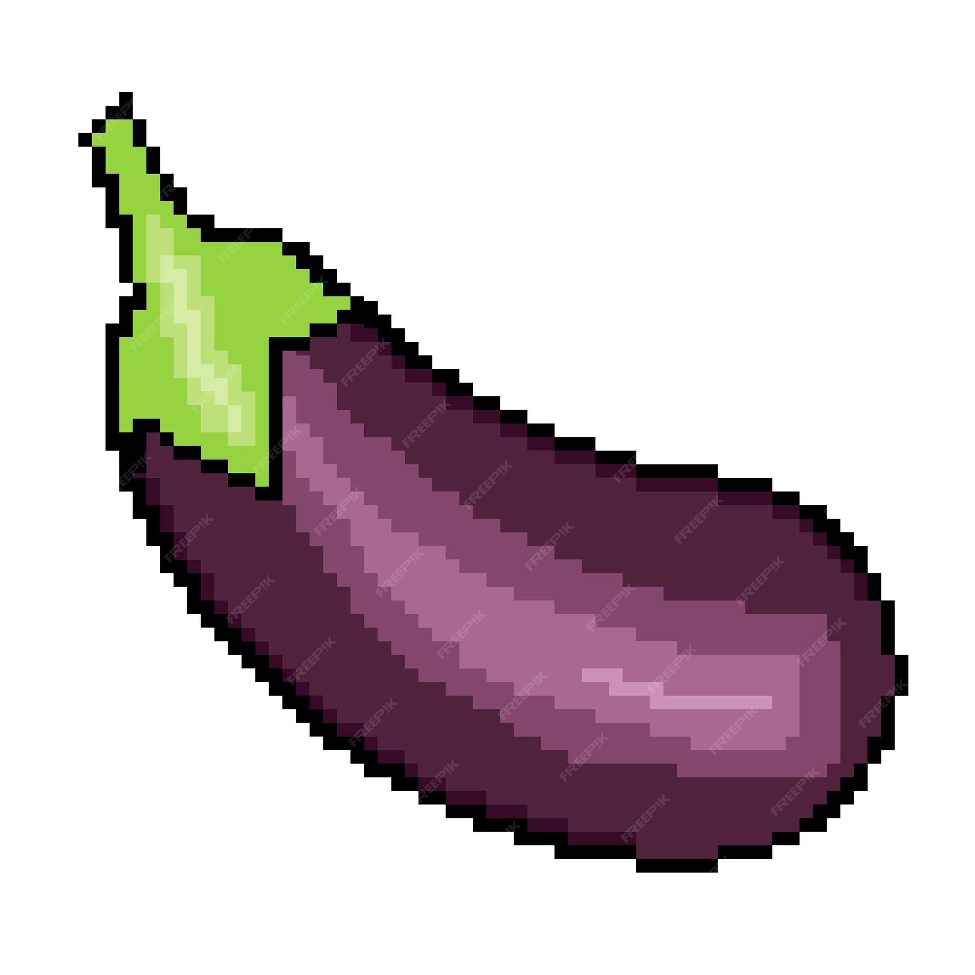 Pixel Art Eggplant Icon 32x32 Vector Illustration Stock