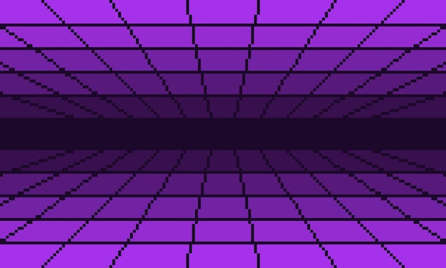 Vettore sfondio del tunnel a maglia in prospettiva cibernetica a pixel viola