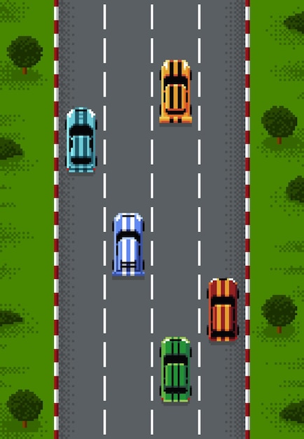 Vector pixel race game 8bit arcade top view background