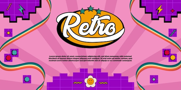 Pixel Retro Banner Templates Vector Illustration