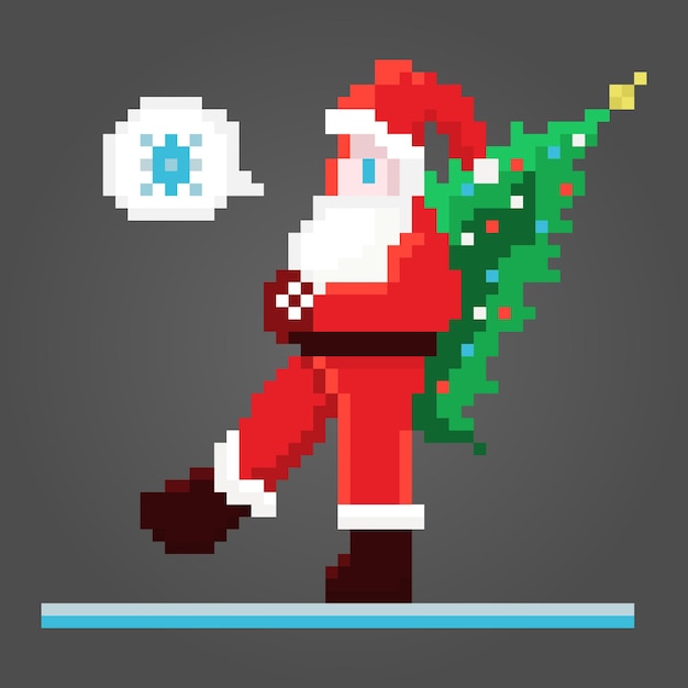 Pixel Santa valt met kerstboom