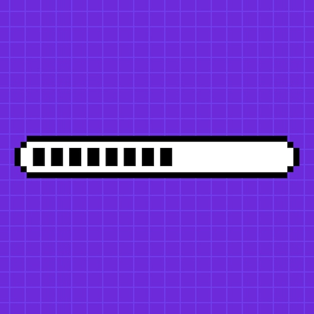 Pixel scale half filled on a bright purple background Loading bar 8bit retro game style illustration