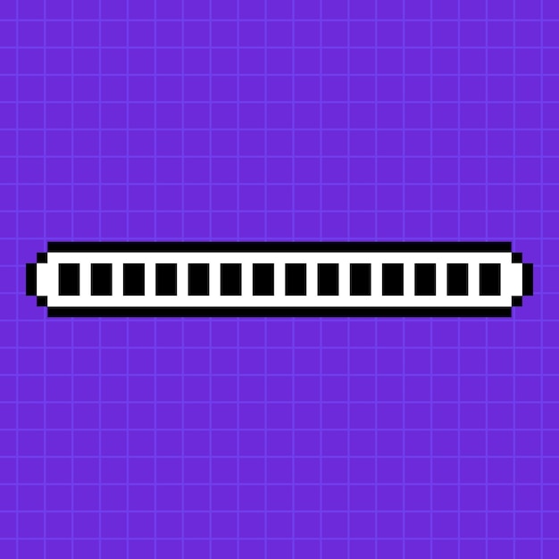 Pixel schaal gevuld op een fel paarse achtergrond Loading bar 8bit retro game stijl illustratie