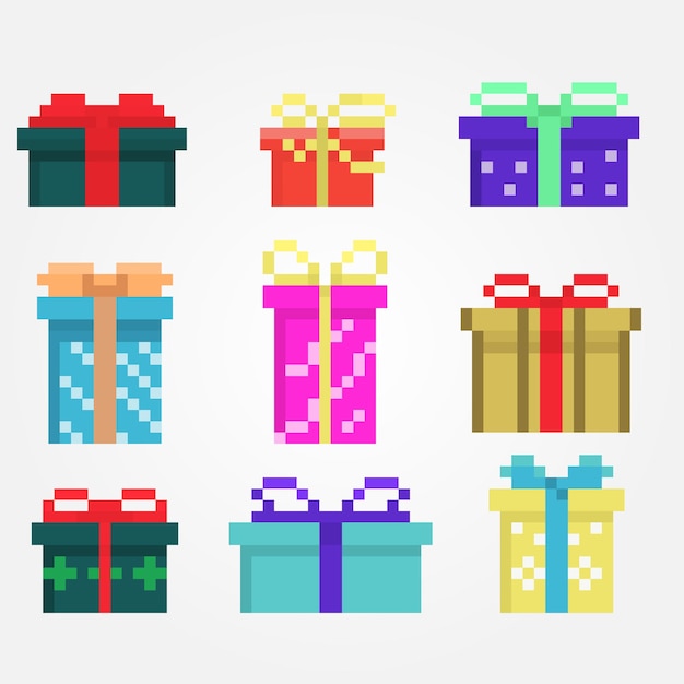 Pixel set kerst- en nieuwjaarsgeschenken decor