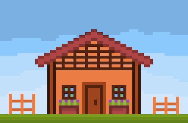 Vector pixel simple house front building design
