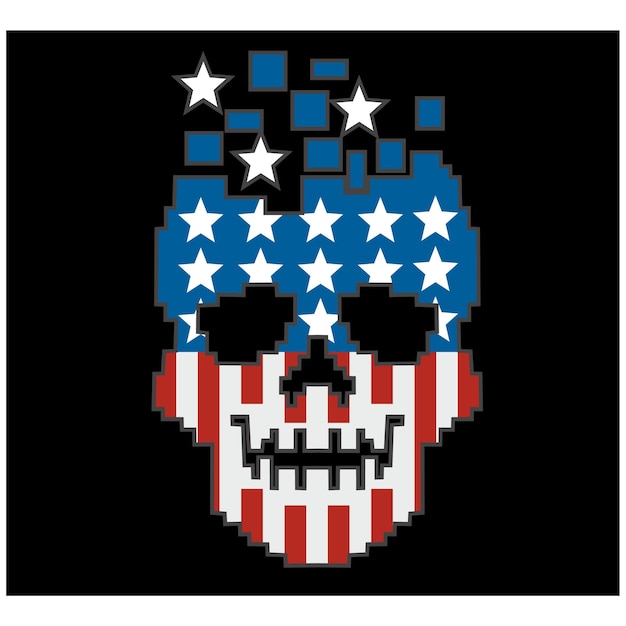 Vector pixel skull with american flag