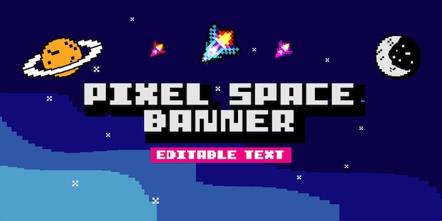 Vettore modello di banner di spazio pixel testo modificabile