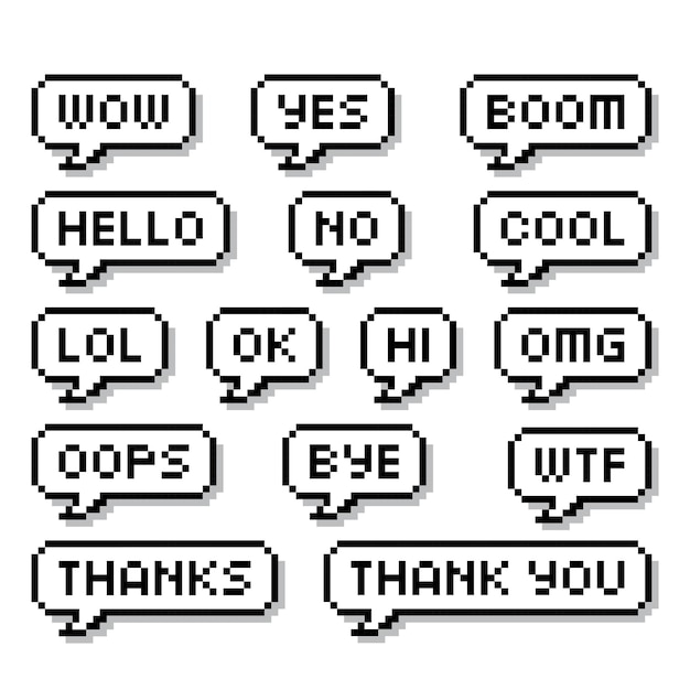 Pixel speech bubbles or chat icon pixel art communication bubbles with shadow