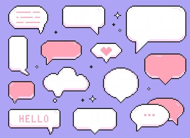 ピクセル・スピーチ・バブルセット (Pixel Speech Bubbles Set) はピクセルベクトル要素のセット8ビットスタイルのイラストです