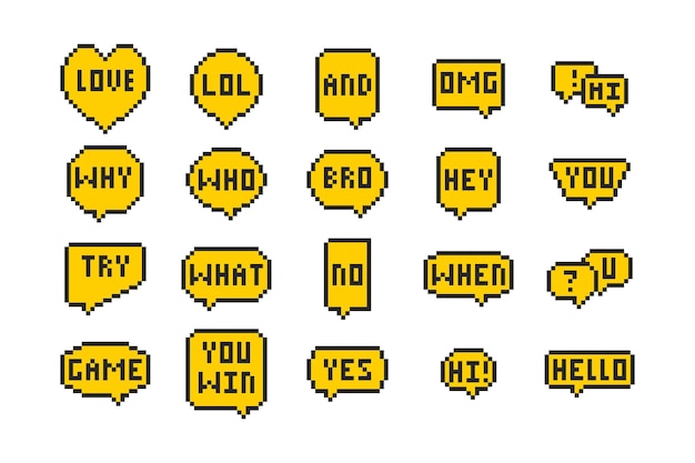 Pixel speech bubbles with text inside