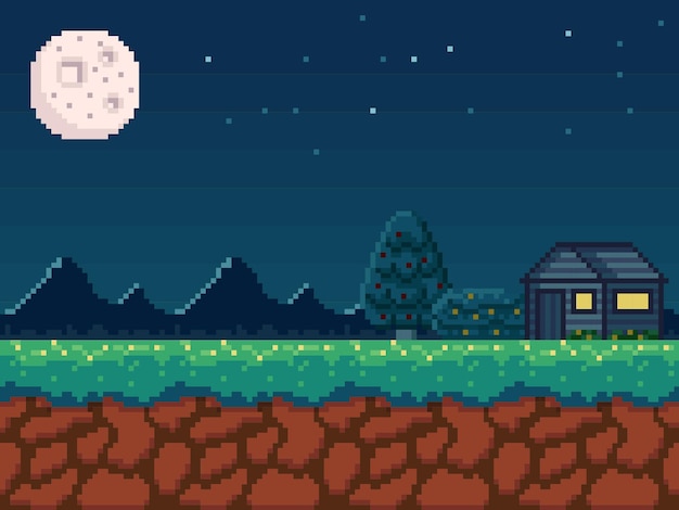 Vector pixel style background at night
