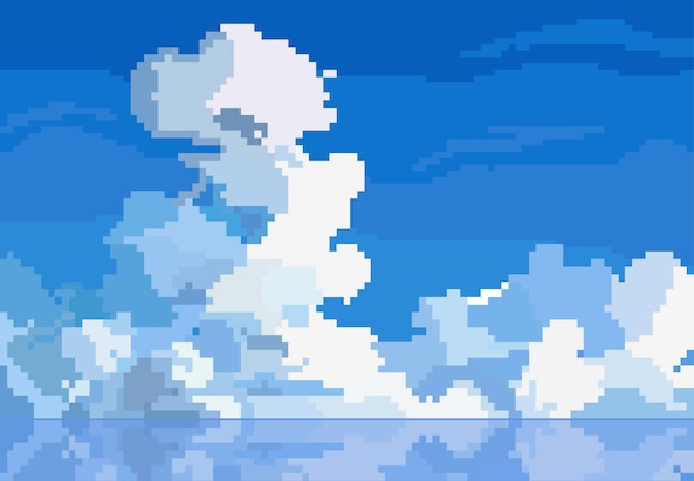 Pixel style of cloud in the sky with reflection