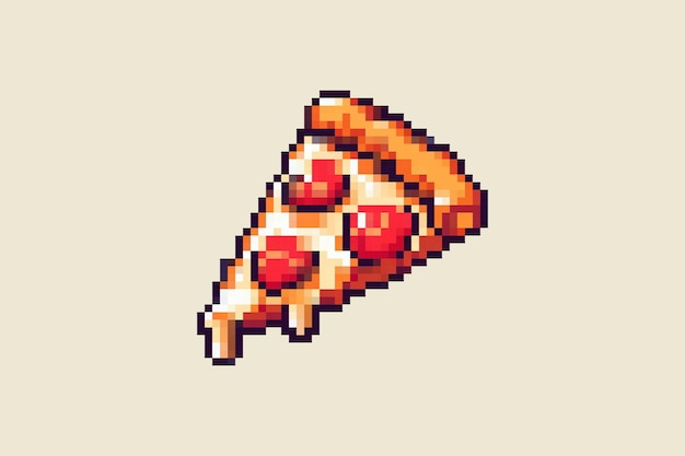 Vector pixel style pizza 8 bits art illustration