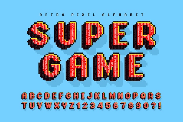 Pixel vector alfabet ontwerp gestileerd zoals in 8bit games