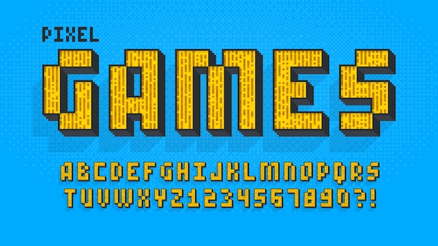 Pixel vector alfabet ontwerp gestileerd zoals in 8bit games