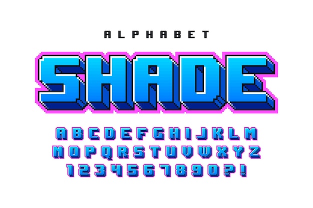 Pixel vector alfabet ontwerp gestileerd zoals in 8bit games