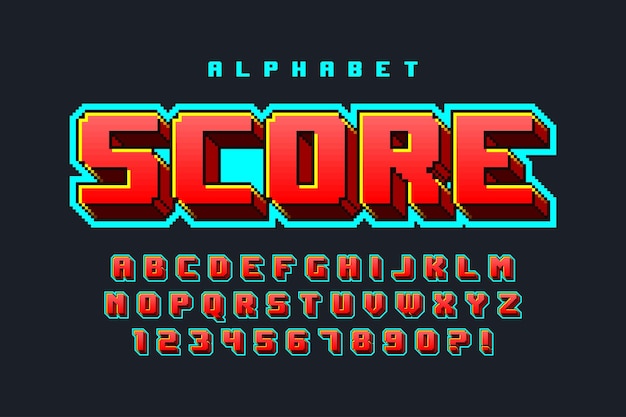 Pixel vector alfabet ontwerp gestileerd zoals in 8bit games