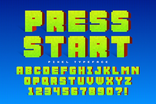 Вектор Пиксельный векторный дизайн шрифта, стилизованный под 8-битные игры