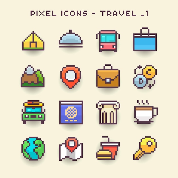 Pixel vector icon set reizen 1