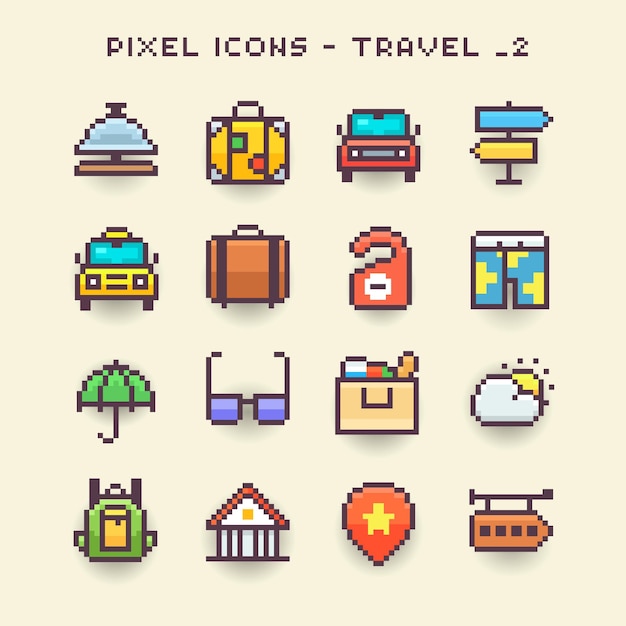 Vector pixel vector icon set travel 2