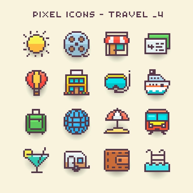 Pixel vector icon set travel 4