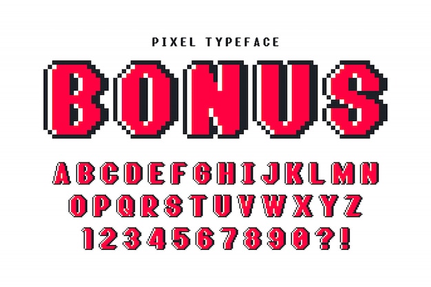 Pixel vector lettertype ontwerp, gestileerd zoals in 8-bit games.