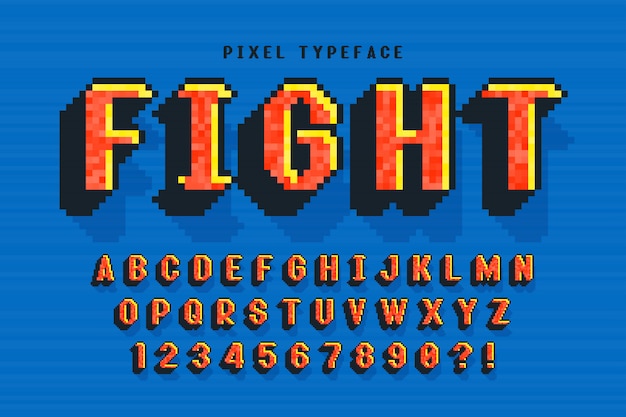 Pixel vector lettertype ontwerp, gestileerd zoals in 8-bit games.