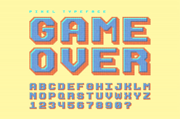 Pixel vectorlettertype, gestileerd zoals in 8-bits spellen