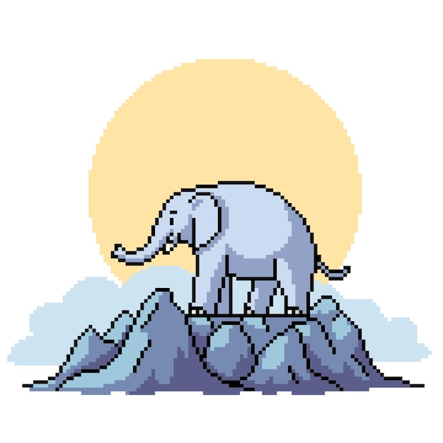 pixelart olifant op berg