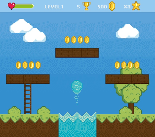 pixelart-pictogrammen voor videogamescènes