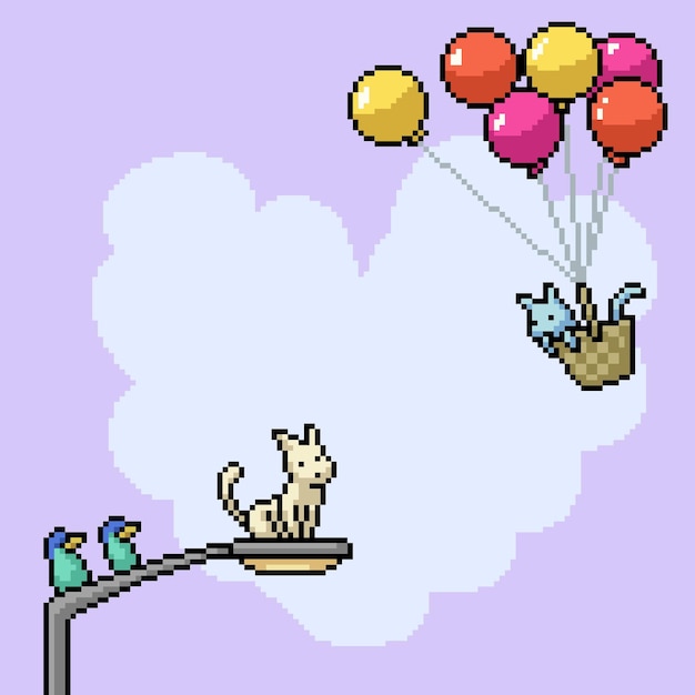 Pixelart van de illustratie van het romantische kattenpaar